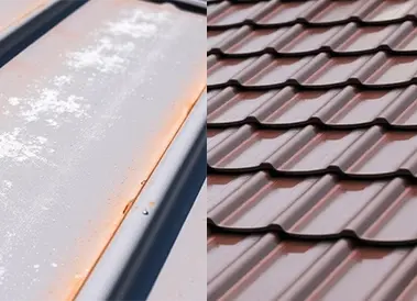 Aging roof edge before and after tile roof replacement